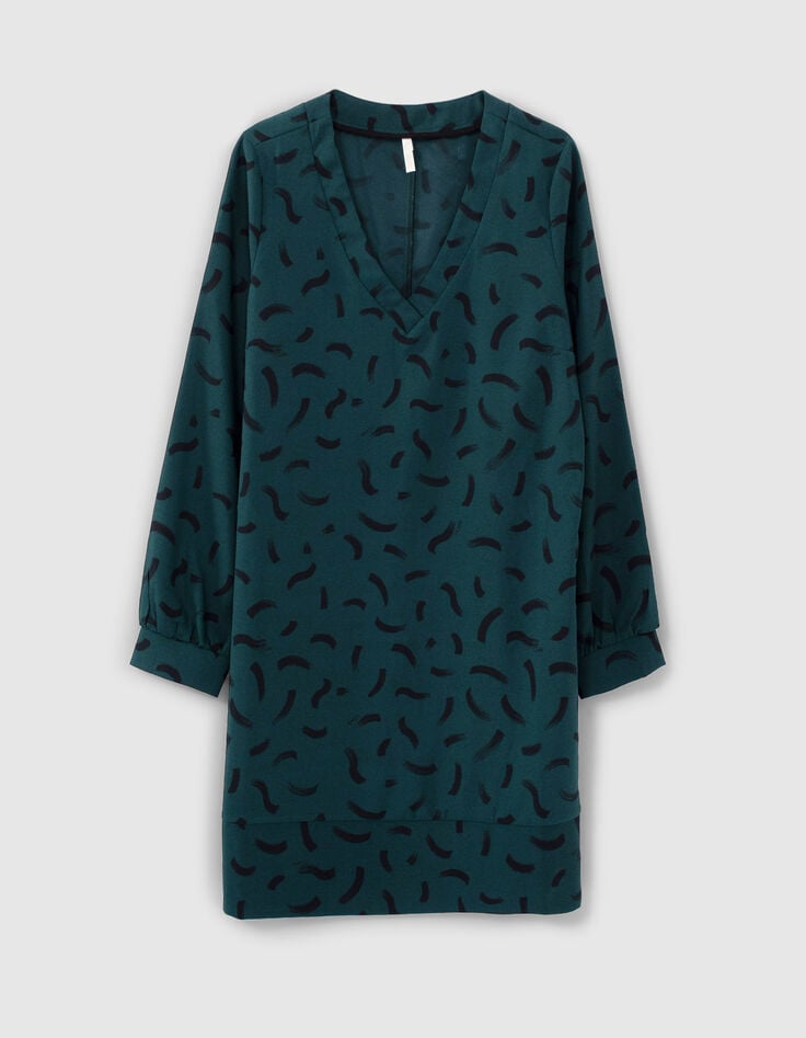 I.Code imperial green dress with wave print-4