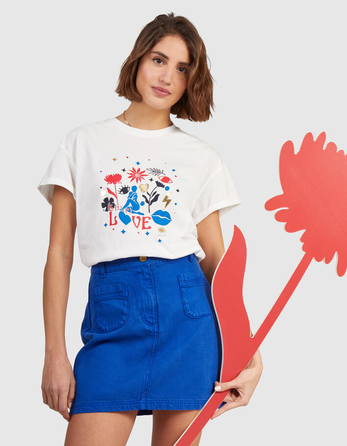 T-Shirt mit Arty-Frauenprint und Schriftzug I.Code  - I.CODE