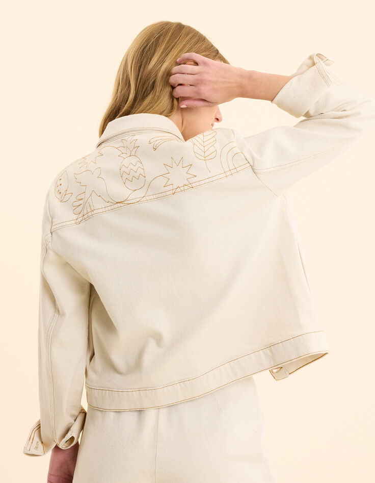 Jeansjacke in Ecru mit ockerfarbenen Nähten I.Code-1