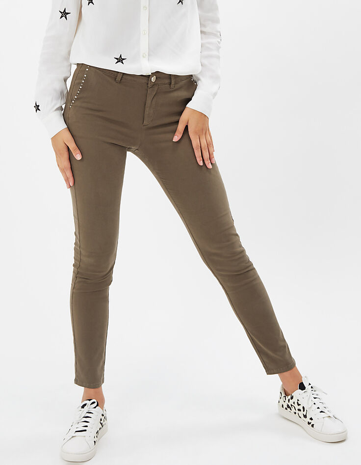 Pantalon chino kaki à studs I.Code-1