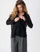 Black long-sleeved cardigan with knit pockets for women-5