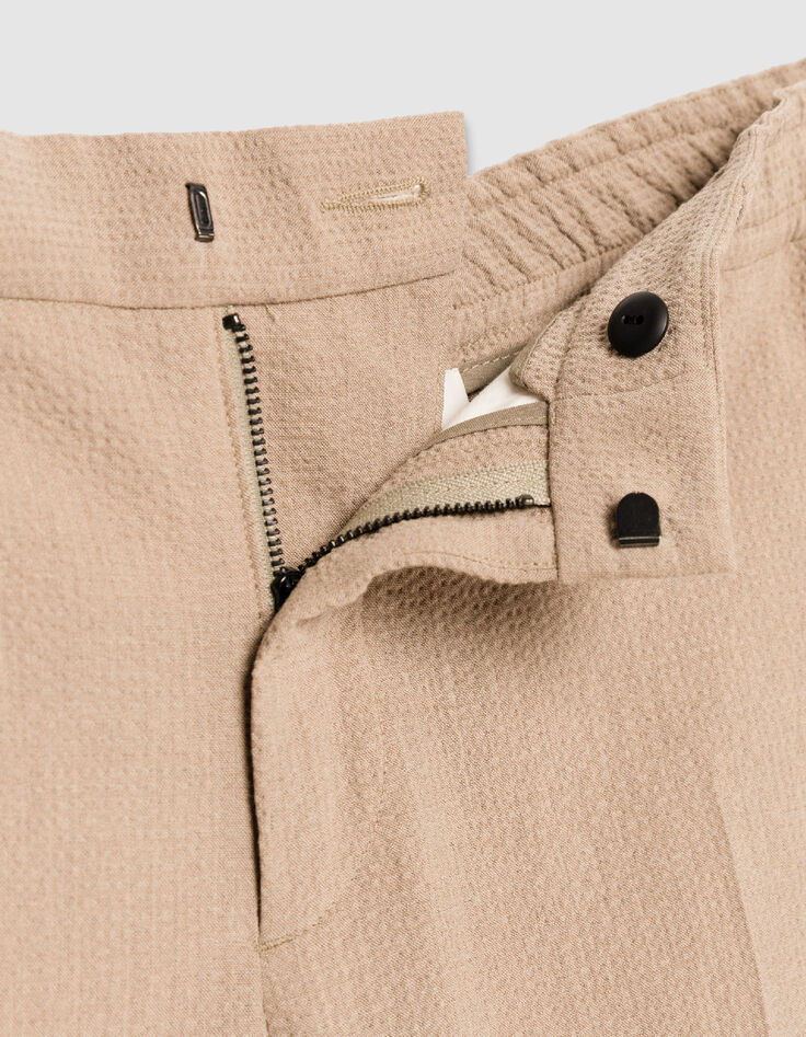 Pantalones de traje beige oscuro seersucker para Hombre-6