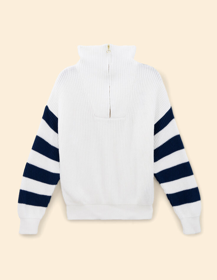 White trucker sweater knit striped sleeves I.Code-6