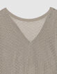Schicker beigefarbener durchbrochener Pullover mit Paillettenbesatz f&uuml;r Damen-7