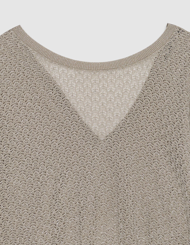 Schicker beigefarbener durchbrochener Pullover mit Paillettenbesatz f&uuml;r Damen-7