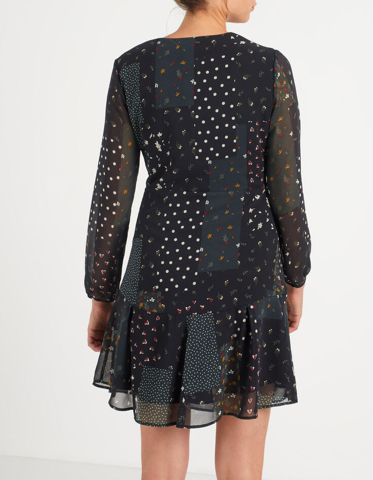 Vestido negro estampado patchwork I.Code-2 Vestido negro estampado patchwork I.Code-2
