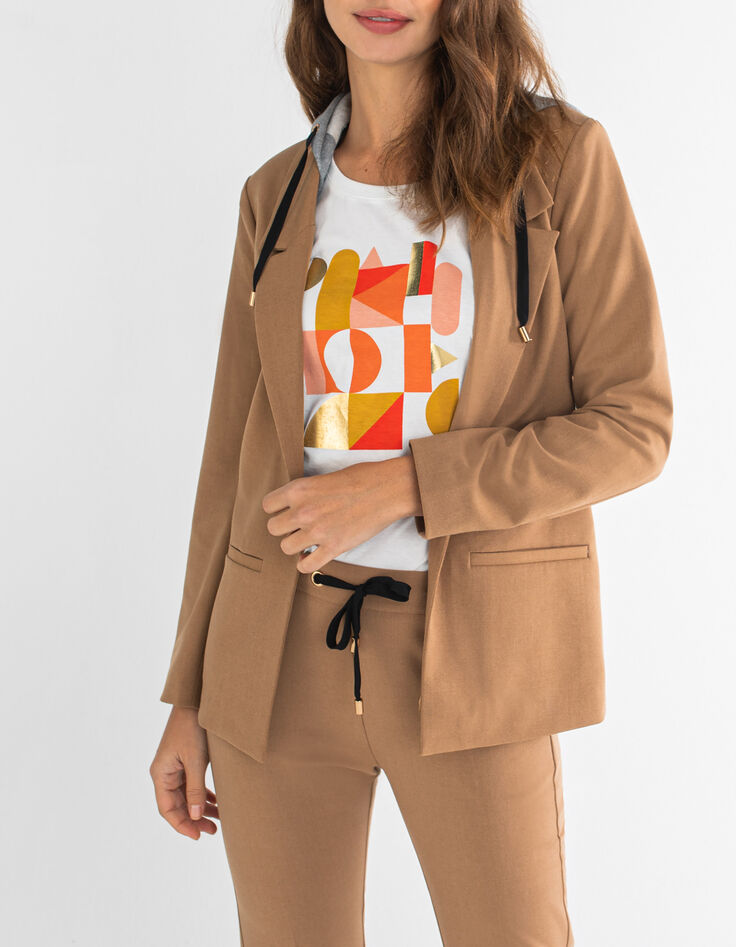 Veste de costume beige à capuche amovible I.Code-1 Veste de costume beige à capuche amovible I.Code-1