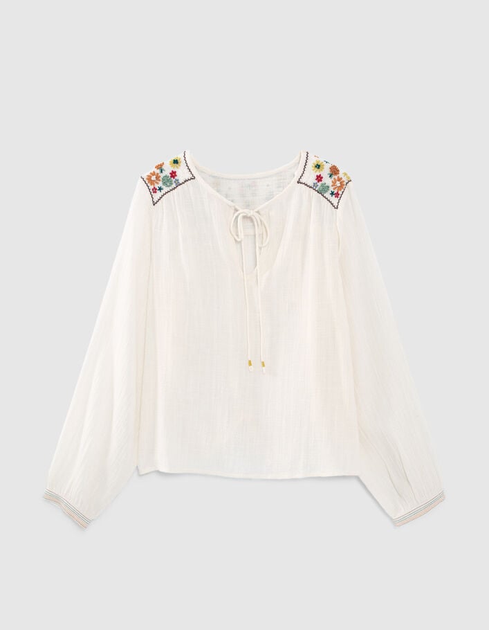 I.Code ecru blouse with embroidery on shoulders and back - I.CODE