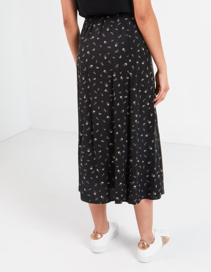 Jupe midi noire imprimé minimaliste fleuri I.Code-2