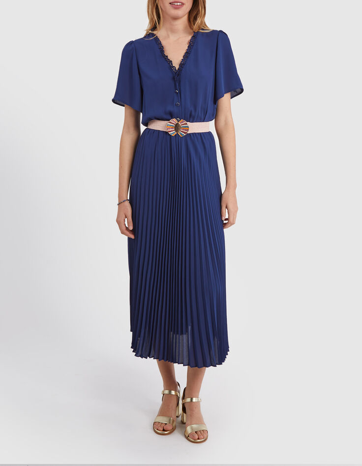 Vestido largo &iacute;ndigo bajo plisado I.Code-2