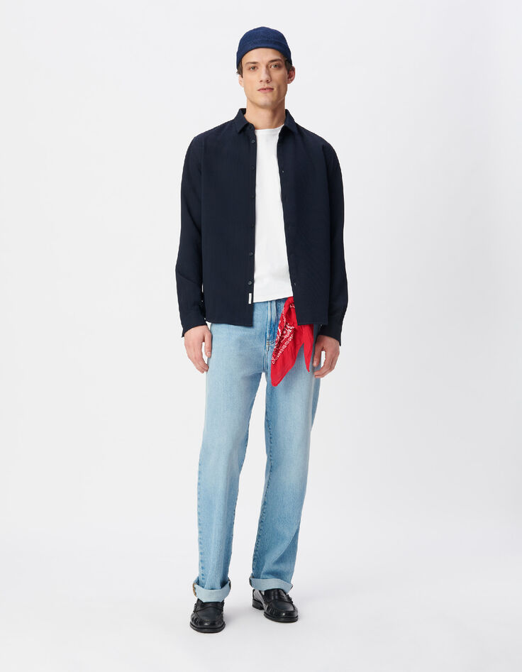 Herren slim navy seersucker DRY FAST Hemd-3
