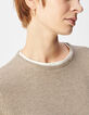 Beigefarbener Wollstrickpullover f&uuml;r Damen mit Trompe-l'oeil-Kragen-5