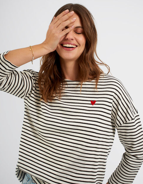 Tee-shirt marinière rayures et cœur brodé I.Code