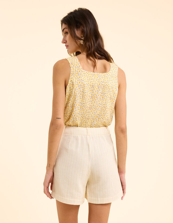 Short en jean écru à rayures jaunes I.Code-5 Short en jean écru à rayures jaunes I.Code-5