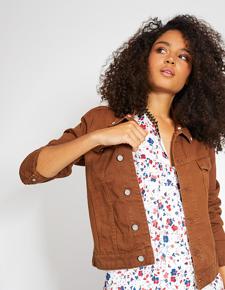 Veste en jean cognac à boutons paillettes I.Code -4