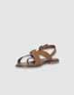 Damen camel Leder Sandalen entredoigt Platten-2