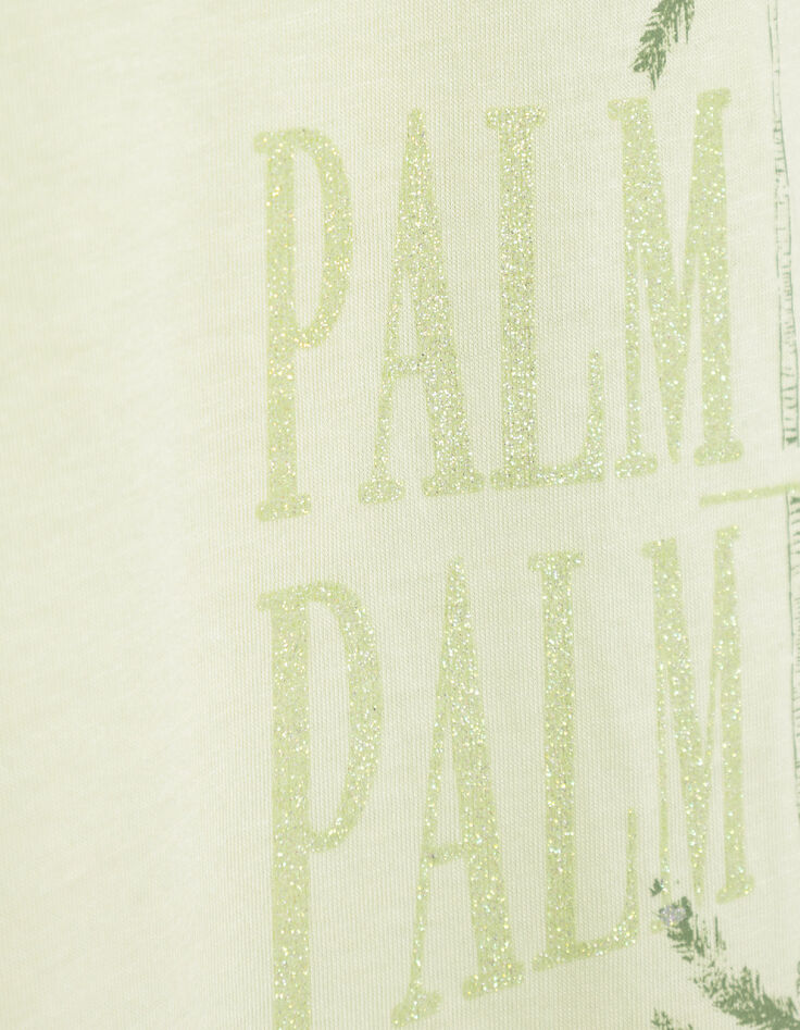Gr&uuml;nes Damen-T-Shirt mit Palmen und Glitzerbotschaft-9