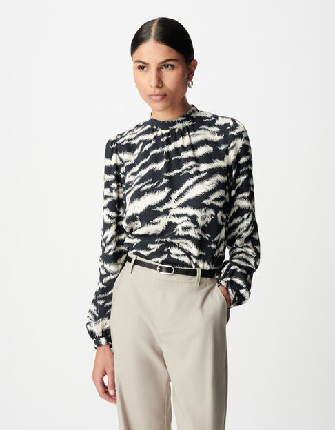 Schwarze Bluse mit Zebramuster f&uuml;r Damen - IKKS