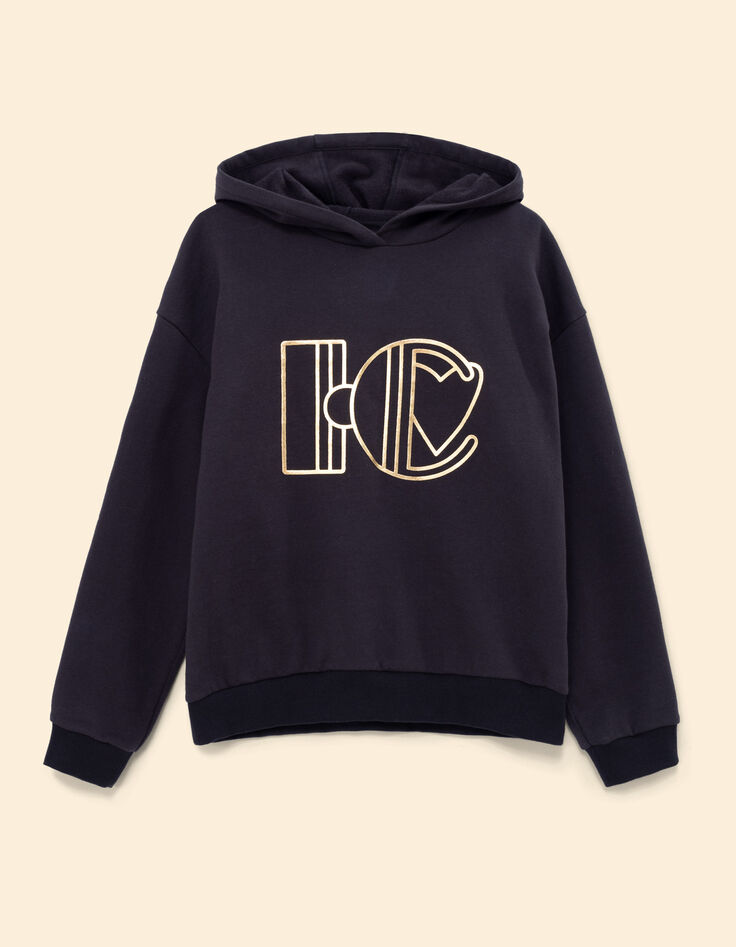 Sweat noir à capuche monogramme doré I.Code-7