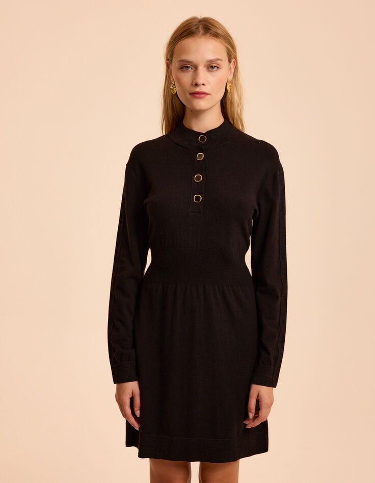Robe manches longues noire tricot détails lurex I.Code-2 Robe manches longues noire tricot détails lurex I.Code-2