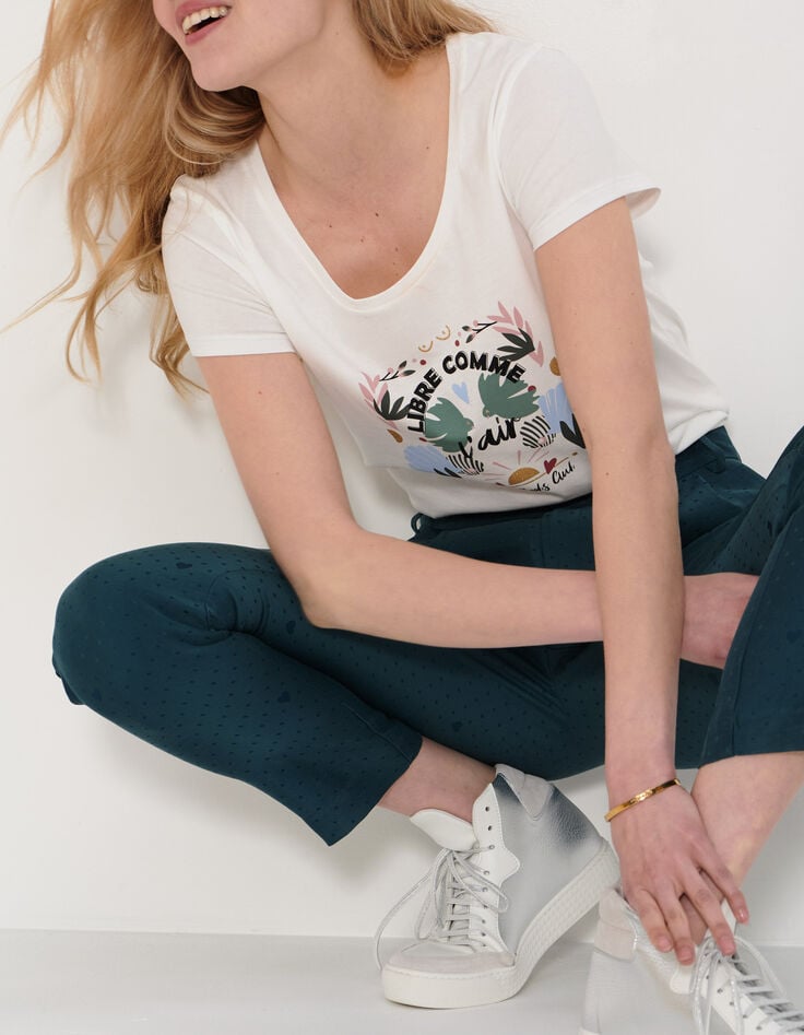 Geklede broek sea green stippen en hartjes I.Code-5