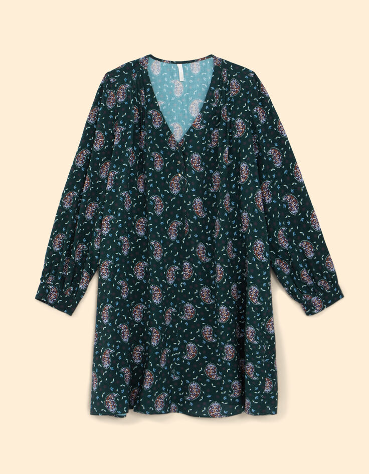 I.Code paisley print midnight green dress-8