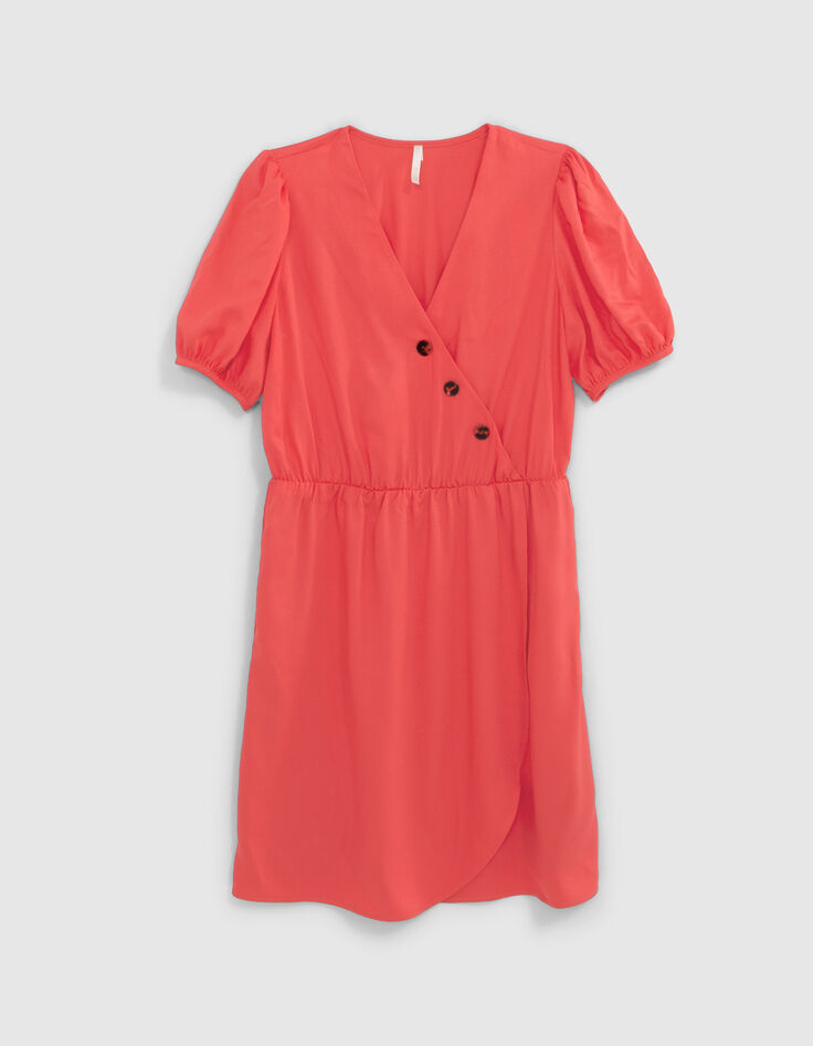 Robe portefeuille corail fluide boutonn&eacute;e I.Code-4