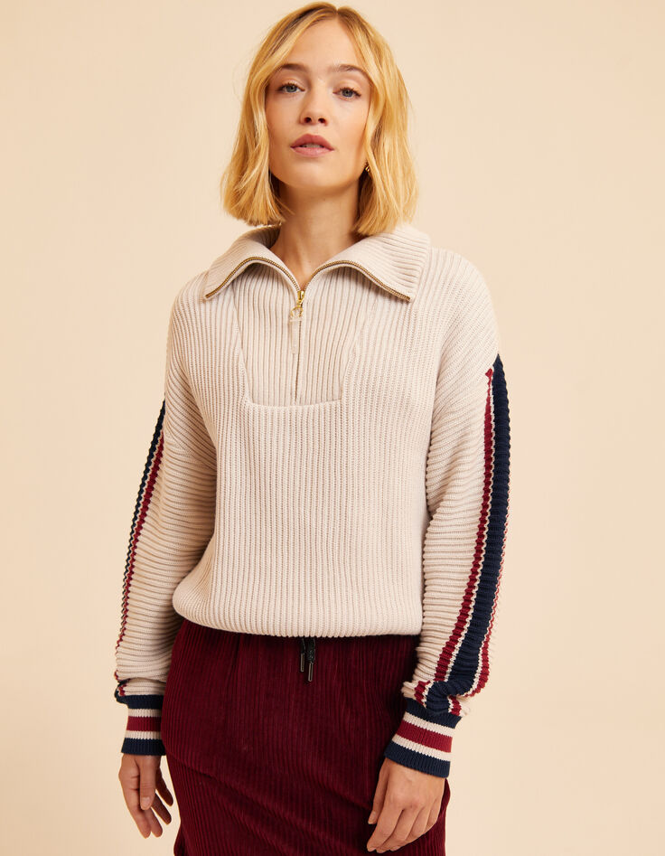 Ecru Truckerstrickpulli zweifarbige Streifen I.Code-3