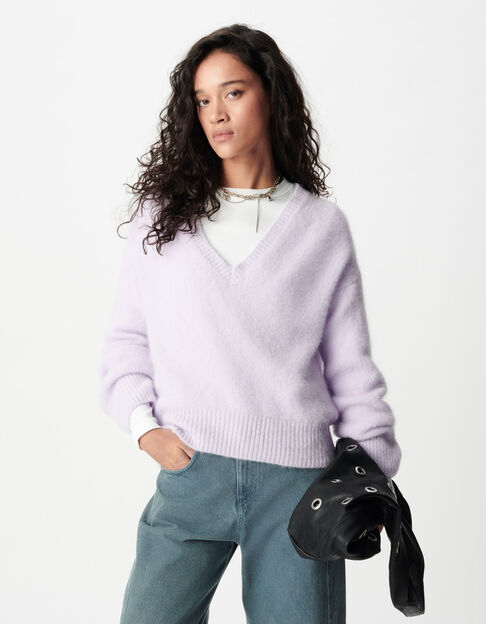 Flieder Alpaka-Pullover Damen mit V-Ausschnitt - IKKS