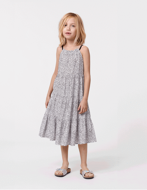 Robe longue noire imprimé graphique fille - IKKS