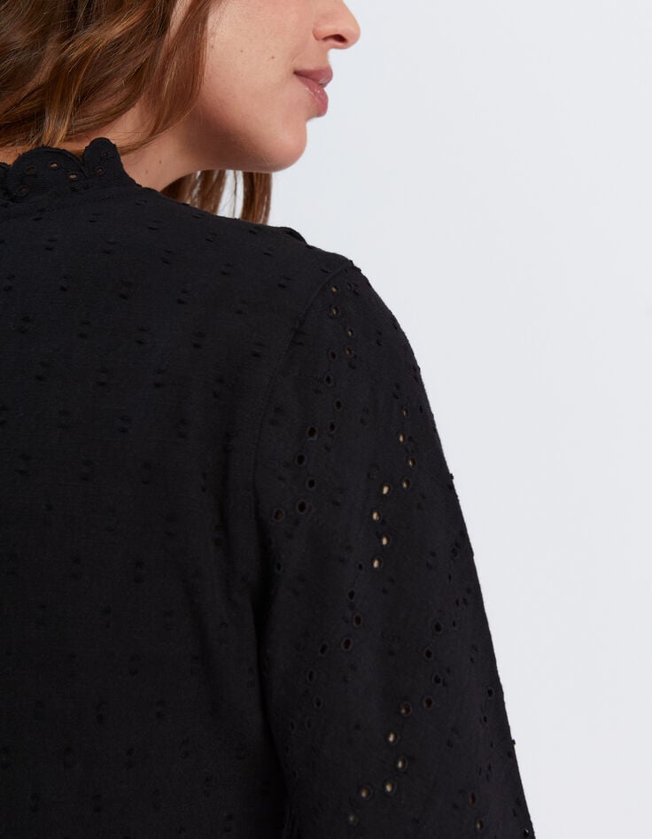 Schwarzes Kleid mit englischer Stickerei I.Code-5