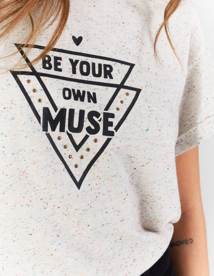 I.Code white dupioni studded slogan T-shirt-2 I.Code white dupioni studded slogan T-shirt-2