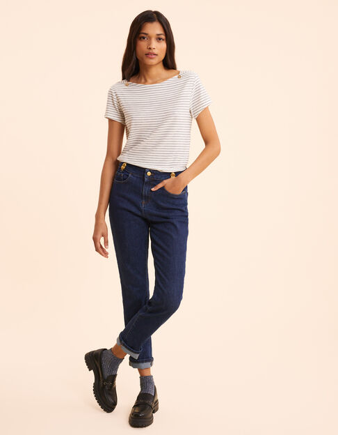 Blaue gerade Jeans mit doppelten Herzschleifen I.Code