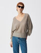 Schicker beigefarbener durchbrochener Pullover mit Paillettenbesatz f&uuml;r Damen-2