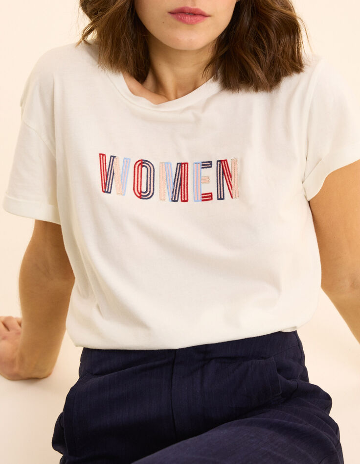 I.Code white short-sleeved T-shirt with embroidered slogan-1