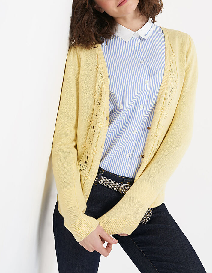 I.Code ice yellow knit cardigan with decorative stitch - I.CODE