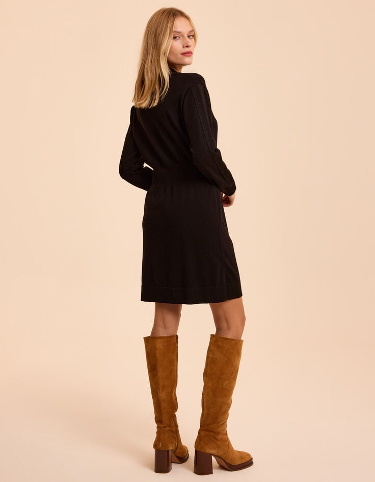 Robe manches longues noire tricot détails lurex I.Code-3 Robe manches longues noire tricot détails lurex I.Code-3