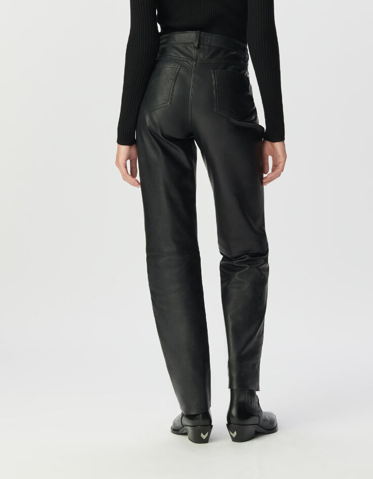 Schwarze Damen-Lederhose Jeansschnitt-3