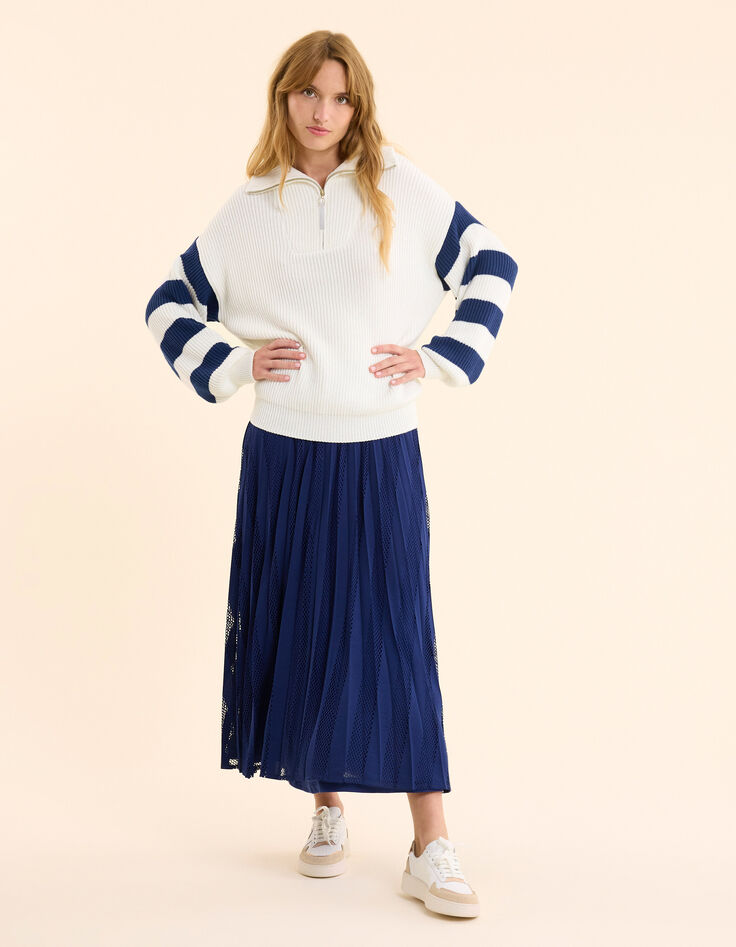 White trucker sweater knit striped sleeves I.Code-3