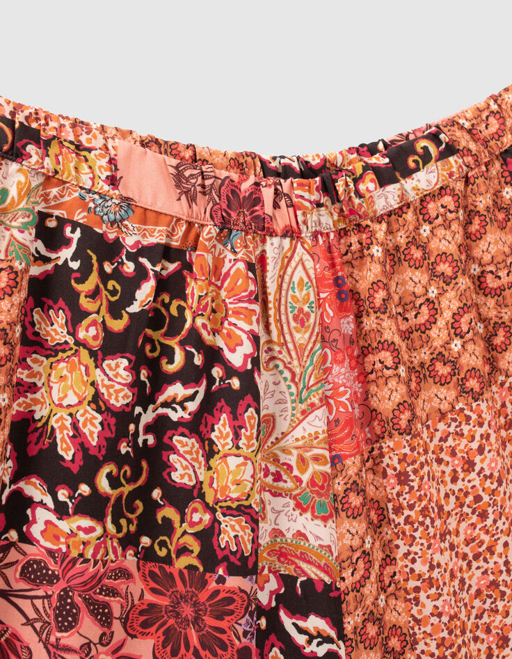 Pantalon large rose thé imprimé patchwork floral I.Code-7