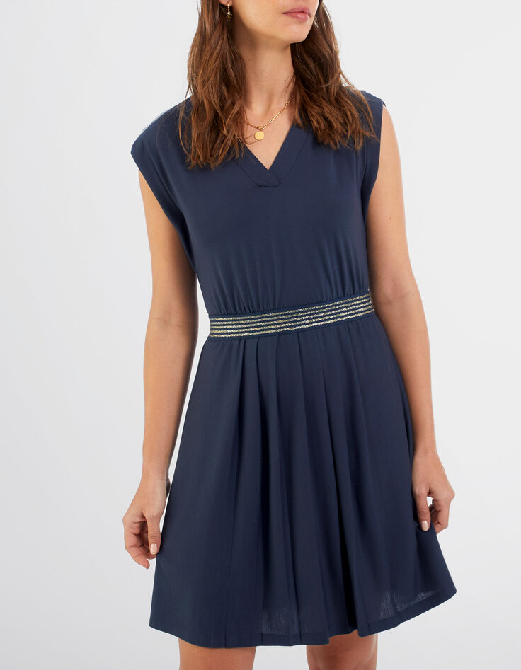 Vestido azul marino elástico raya lúrex dorado I.Code-1