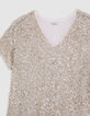 Champagnerfarbenes Kleid mit Paillettenbestickung Damen-4
