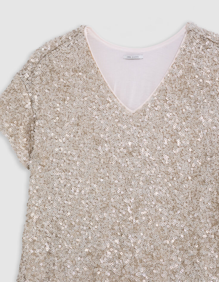 Champagnerfarbenes Kleid mit Paillettenbestickung Damen-4
