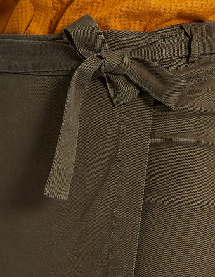 Jupe-portefeuille courte kaki en Tencel© I.Code-2