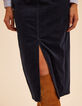 I.Code navy denim-look velvet split skirt-6