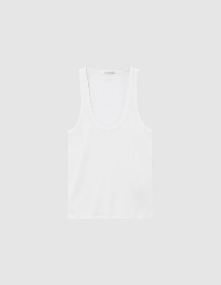 Wei&szlig;es Damen-Tank-Top aus Rippstrick mit Fischgr&auml;tenstickerei auf dem R&uuml;cken-5