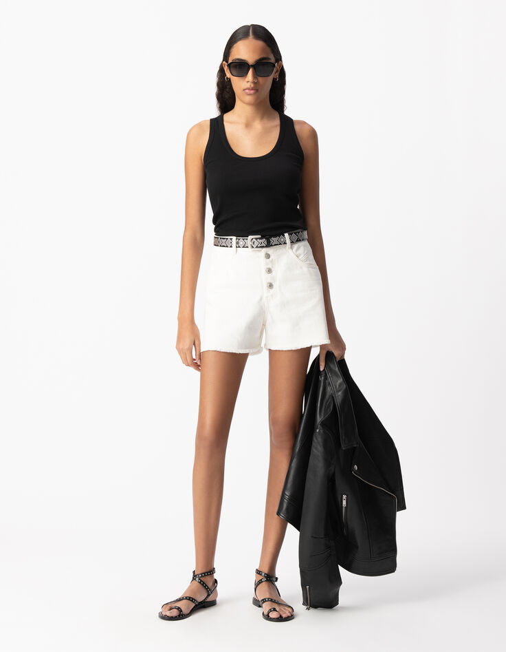 Schwarzes Damen-Tank-Top aus Rippstrick mit gesticktem Fischgr&auml;tenr&uuml;cken-2