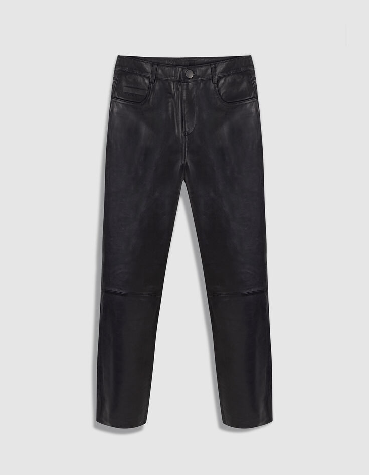 Schwarze Damen-Lederhose Jeansschnitt-6
