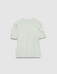 Gr&uuml;nes paillettenbesetztes Damen-Rundhalsausschnitt-T-Shirt mit gerafften &Auml;rmeln-6
