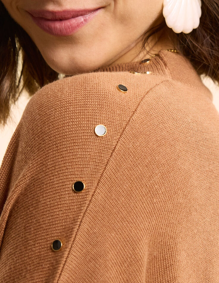 I.Code camel cape sweater knit decorative buttons-4